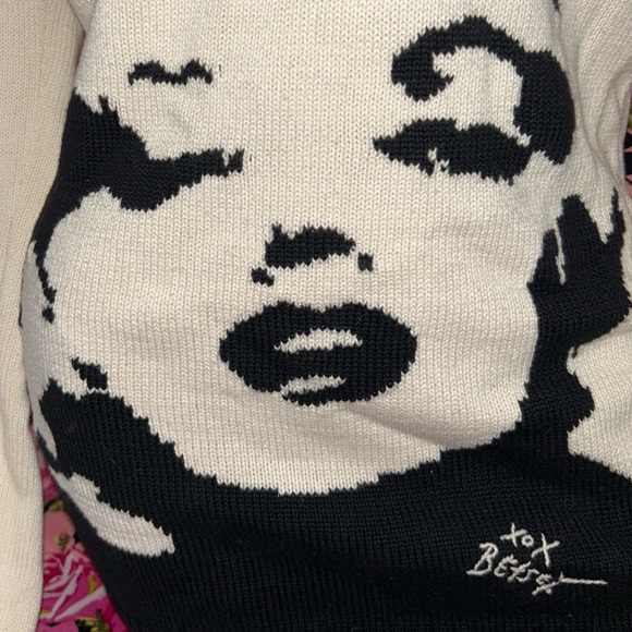 Betsey Johnson Marilyn Monroe sweater dress wink kiss lip cream long vintage L - Picture 3 of 8